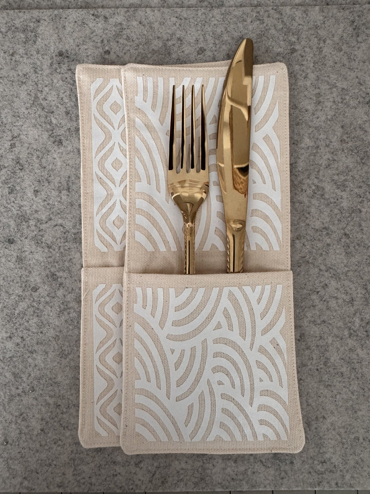 Deco Waves Cutlery Pouch — Ivory & Gold — Berenice Macal Home