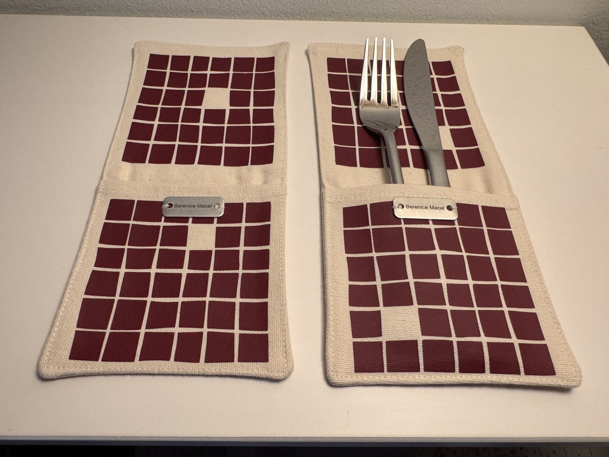 Azulejos Cutlery Pouches — Burgundy — Berenice Macal Home