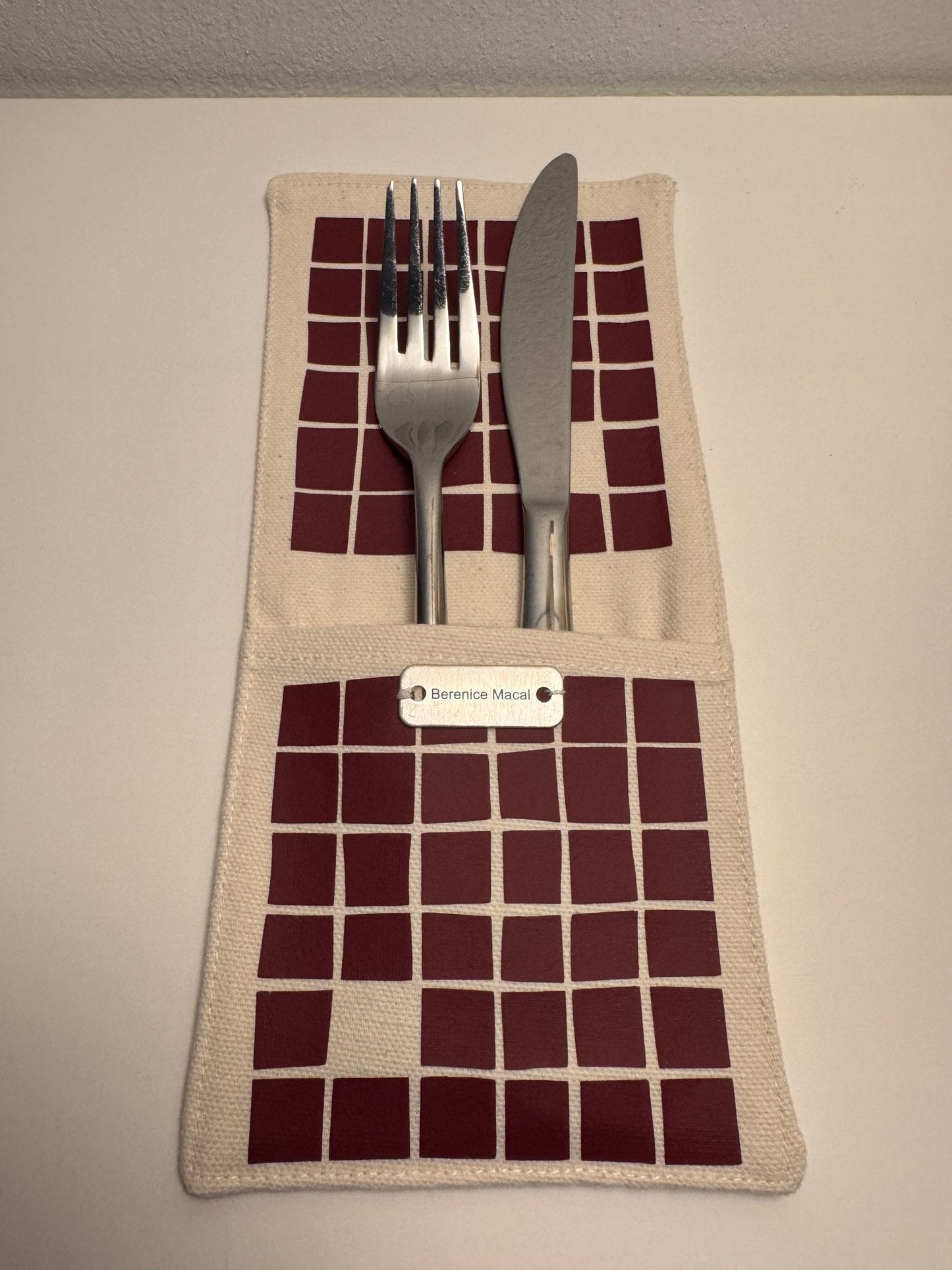Azulejos Cutlery Pouches — Burgundy — Berenice Macal Home