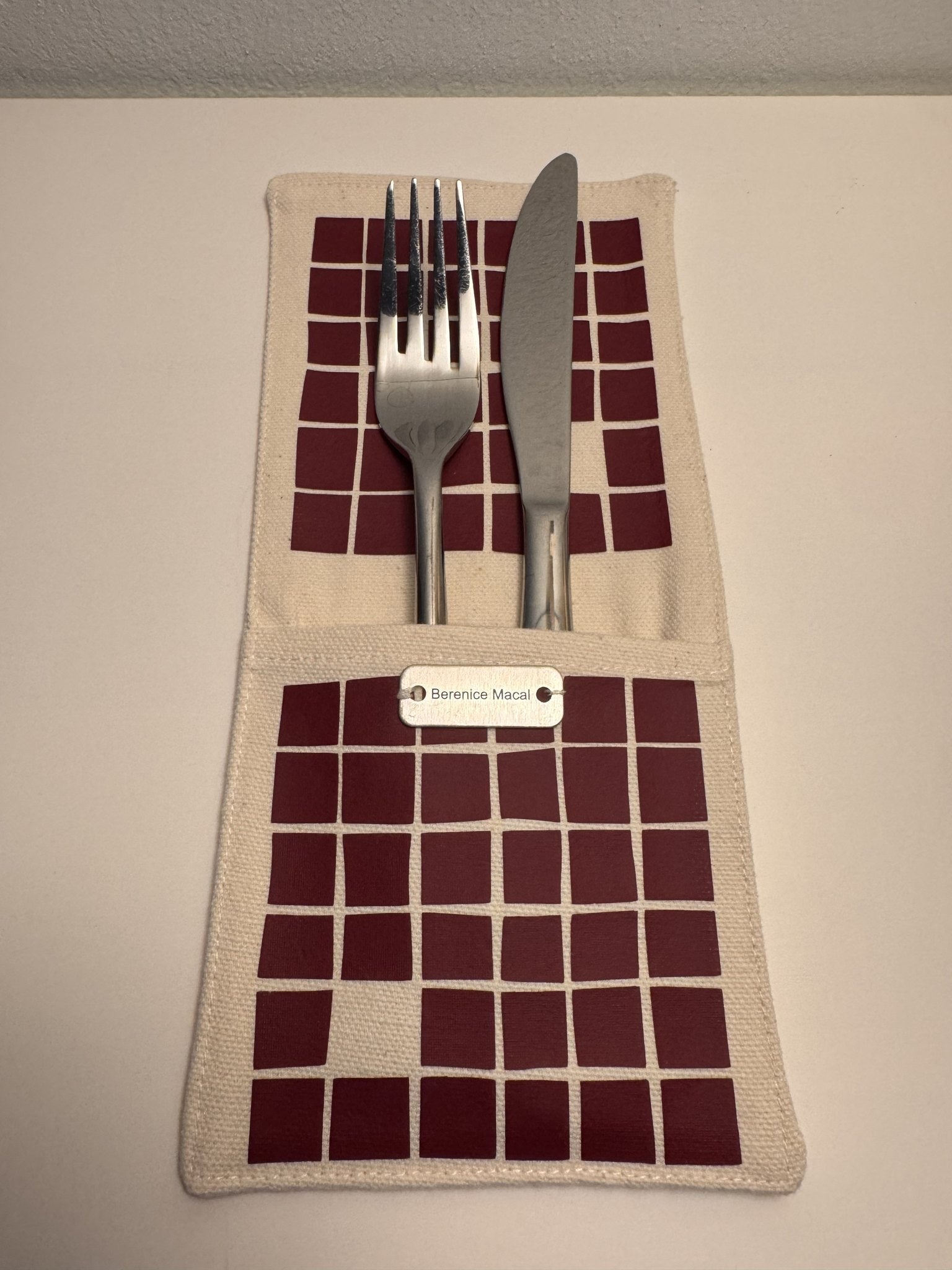 Azulejos Cutlery Pouches — Burgundy — Berenice Macal Home
