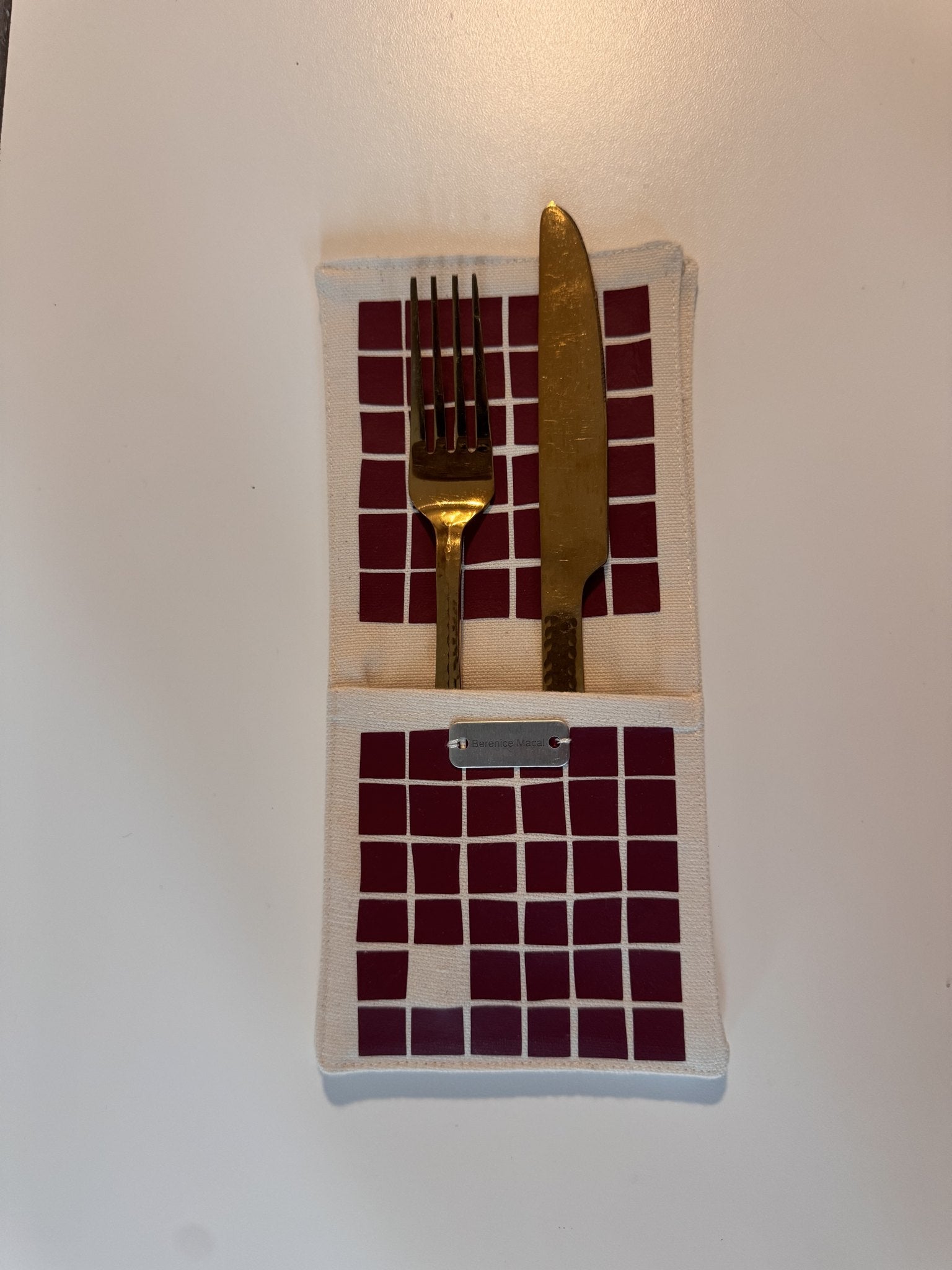 Azulejos Cutlery Pouches — Burgundy — Berenice Macal Home