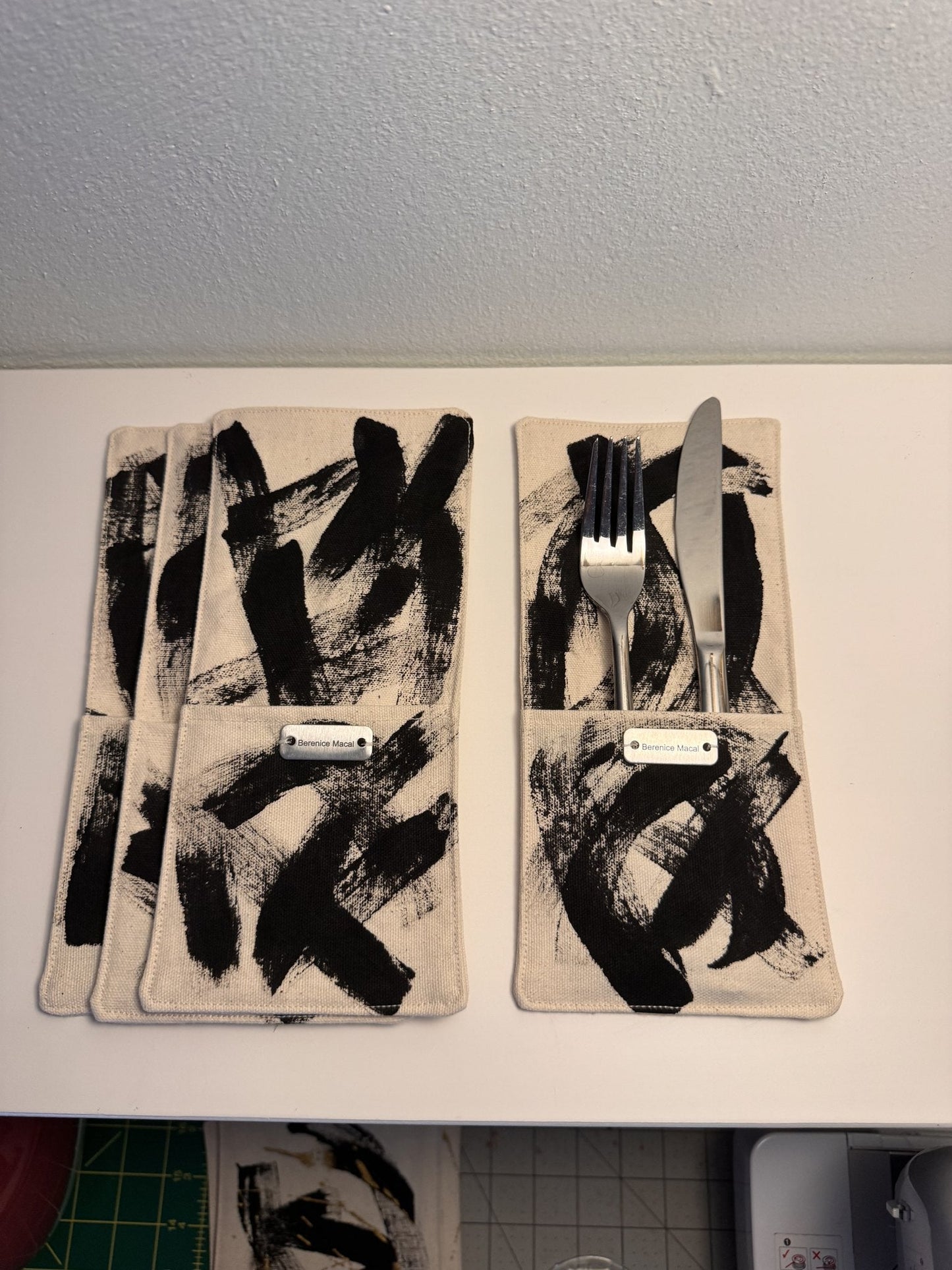 Pinceladas Cutlery Pouches — Black — Berenice Macal Home