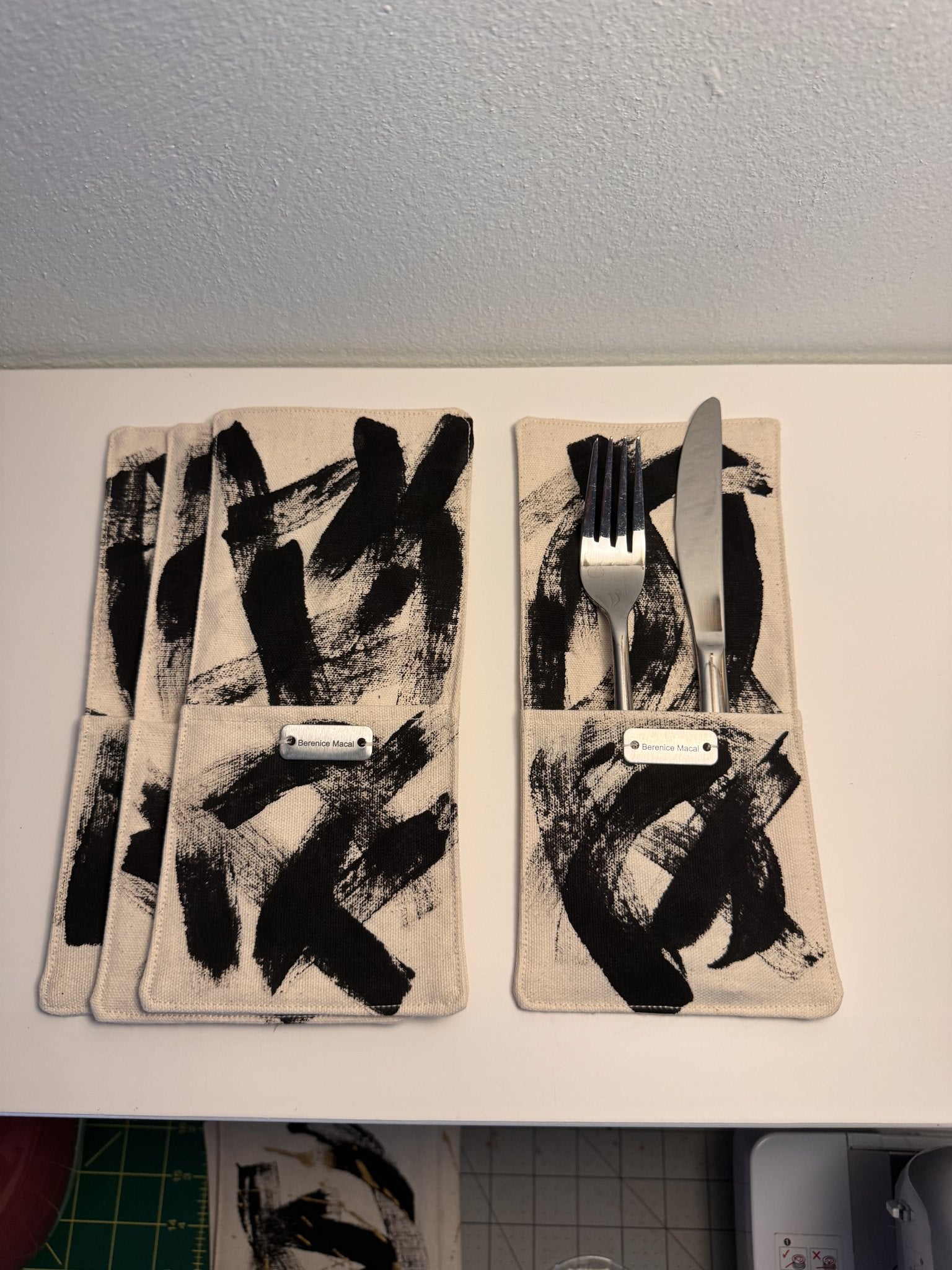 Pinceladas Cutlery Pouches — Black — Berenice Macal Home