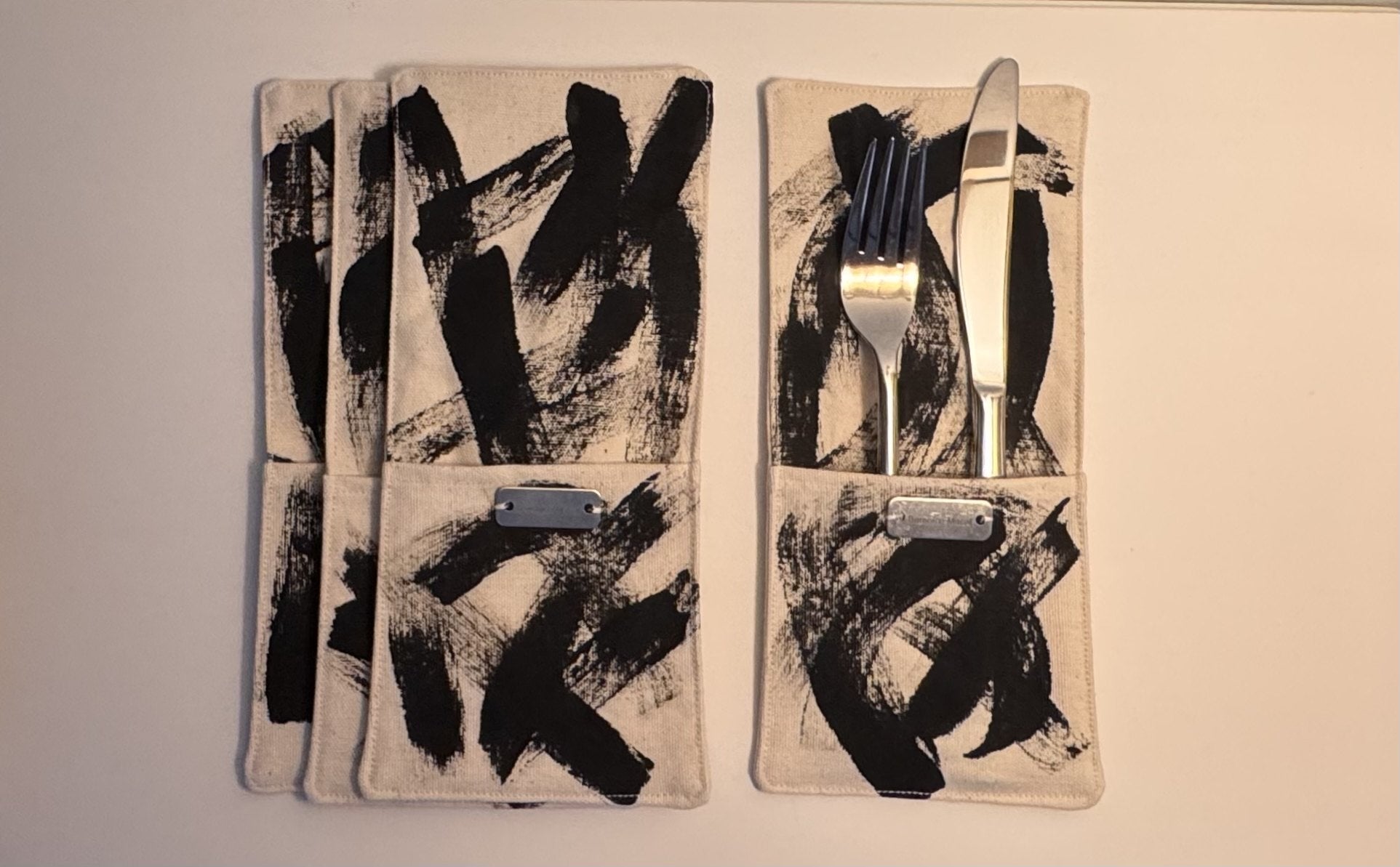 Pinceladas Cutlery Pouches — Black — Berenice Macal Home
