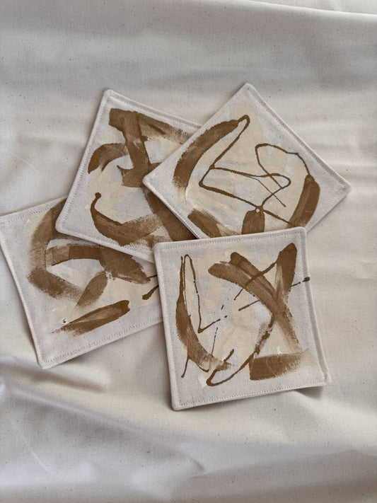 Pinceladas Doradas Linen Coasters — Gold — Berenice Macal Home
