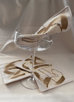 Pinceladas Doradas Linen Coasters — Gold — Berenice Macal Home
