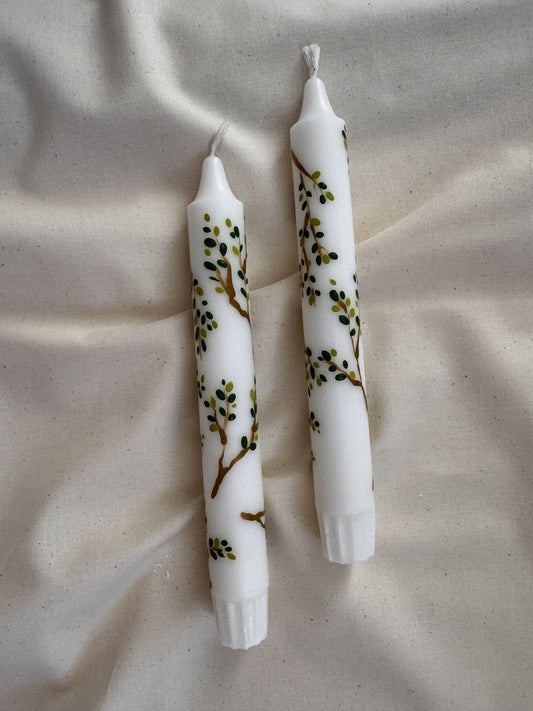 Ramitas Verdes Hand-Painted Tapers — Berenice Macal Home